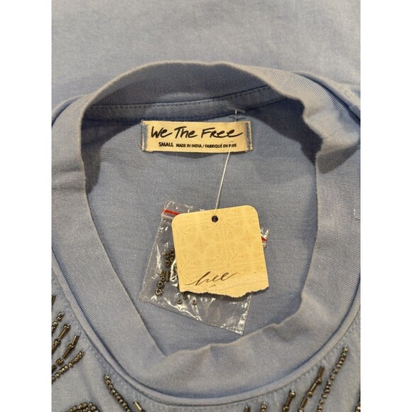 NWT We The Free People Womens Top Blue Butterfly Graphic Beaded Tank Y2K Small - Picture 4 of 11